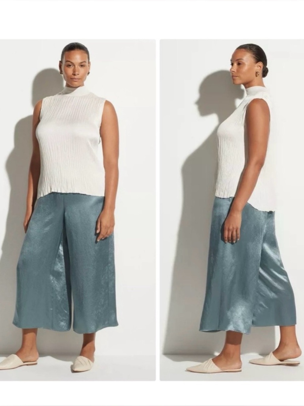 Vince Satin Wide-Leg Pants in sage green size 00